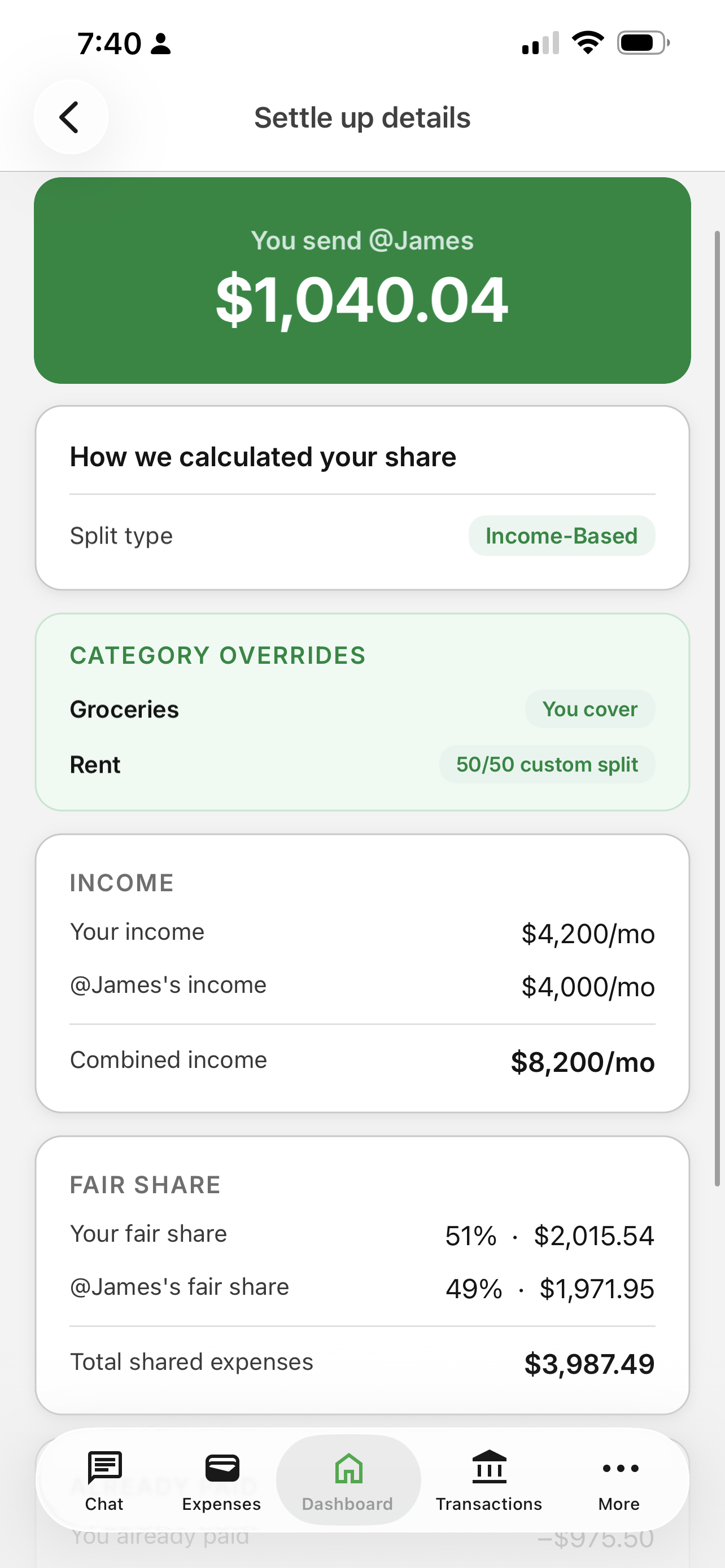 Contribution balance tracking between partners over time